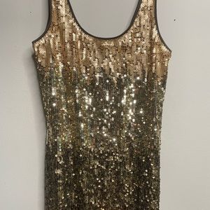Express Gold Sequin Tank Liner Dress